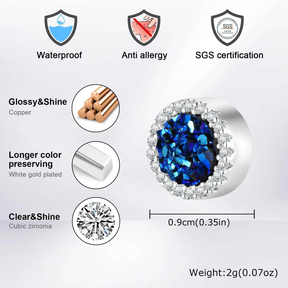 Vnox Magnetic Clip Earrings Non Piercing | Hip Hop Zircon Studs for Men Women Silver Party Gifts
