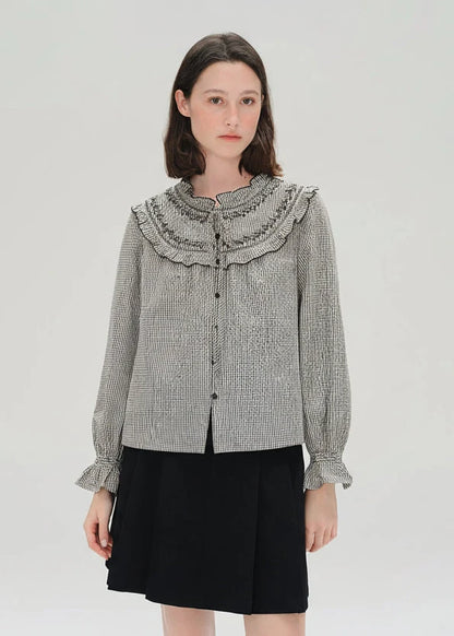 Ruffled Plaid Shirt Sweet Autumn Long Sleeve