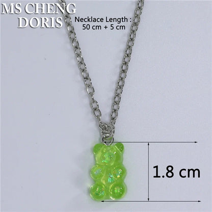 33 Styles Cute Resin Gummy Bear Chain Necklaces | Candy Color Pendant Jewelry for Women