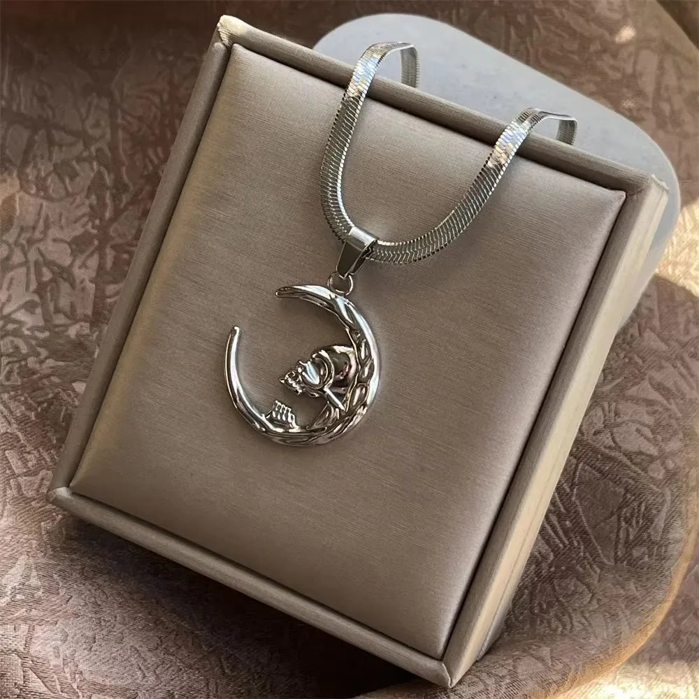Stainless Steel OX Moon Necklace | Gold Plated Half Moon Blade Pendant