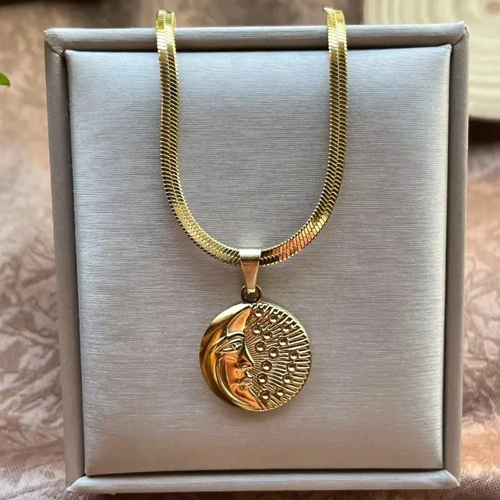 Stainless Steel OX Moon Necklace | Gold Plated Half Moon Blade Pendant