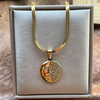 Stainless Steel OX Moon Necklace | Gold Plated Half Moon Blade Pendant