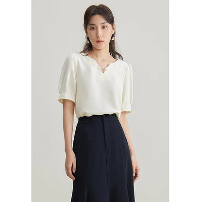 Women’s V-Neck Chiffon Shirt Elegant Slimming Summer Top