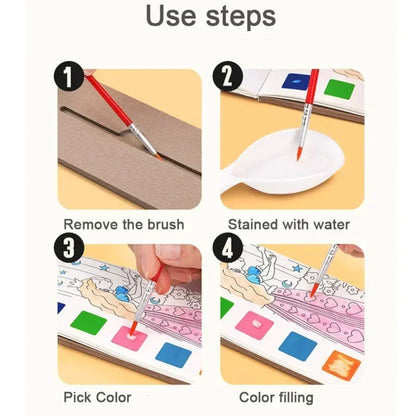 Kids Portable Watercolor Painting Book | Paint With Water Brush Gouache Graffiti Drawing Toy for Toddlers