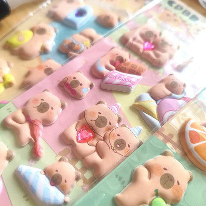 4 Pcs Capybara Cubs Cartoon Soft High-Foam Stickers | Super Raised, Removable Adhesive