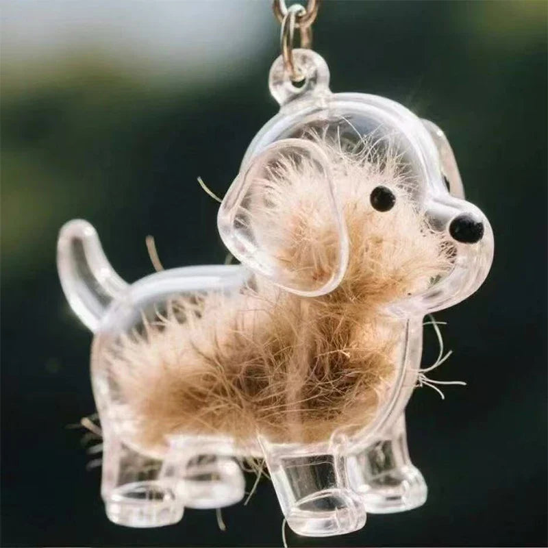 Clear Puppy Hair Memorial Keepsake Capsule | Pet Fur Display Keychain