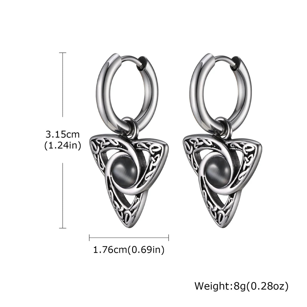Geometric Triangle Earrings for Men | Viking Natural Stone Huggies Hoop Earrings