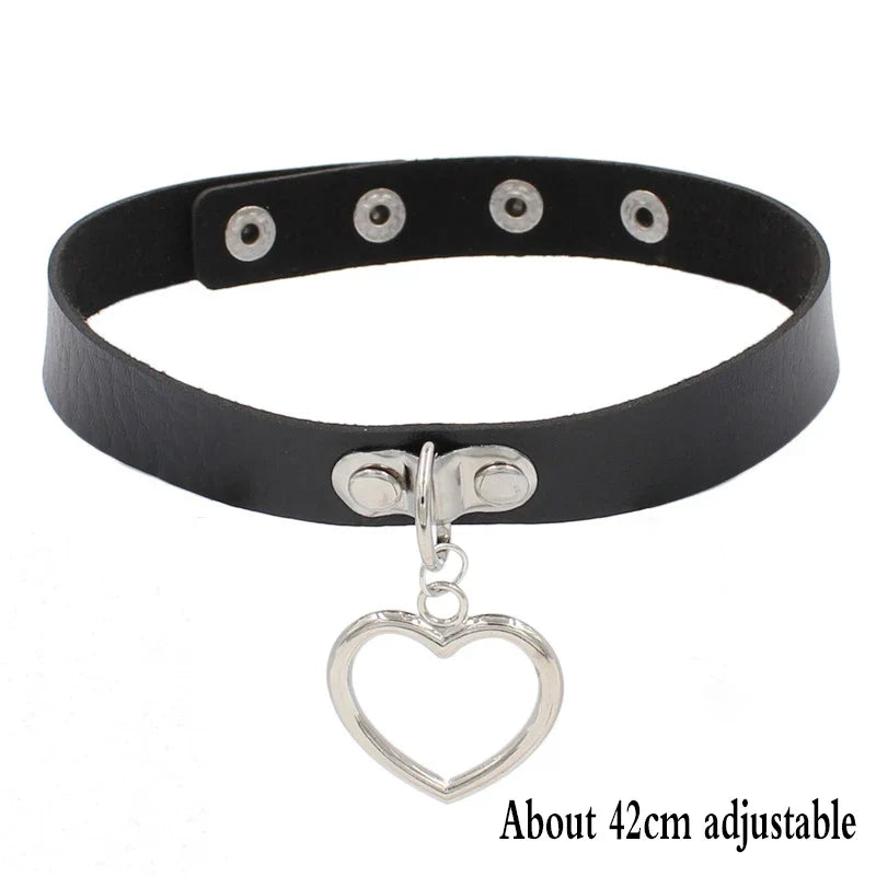Gothic Bat Heart Lock Punk Choker | Black Leather Collar Necklace