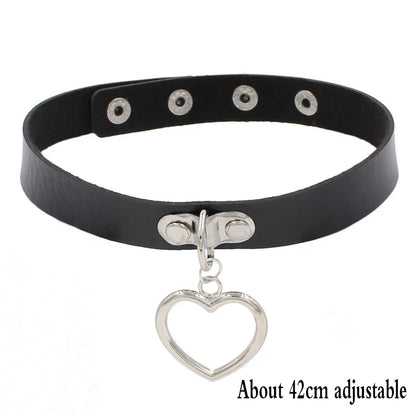 Gothic Bat Heart Lock Punk Choker | Black Leather Collar Necklace