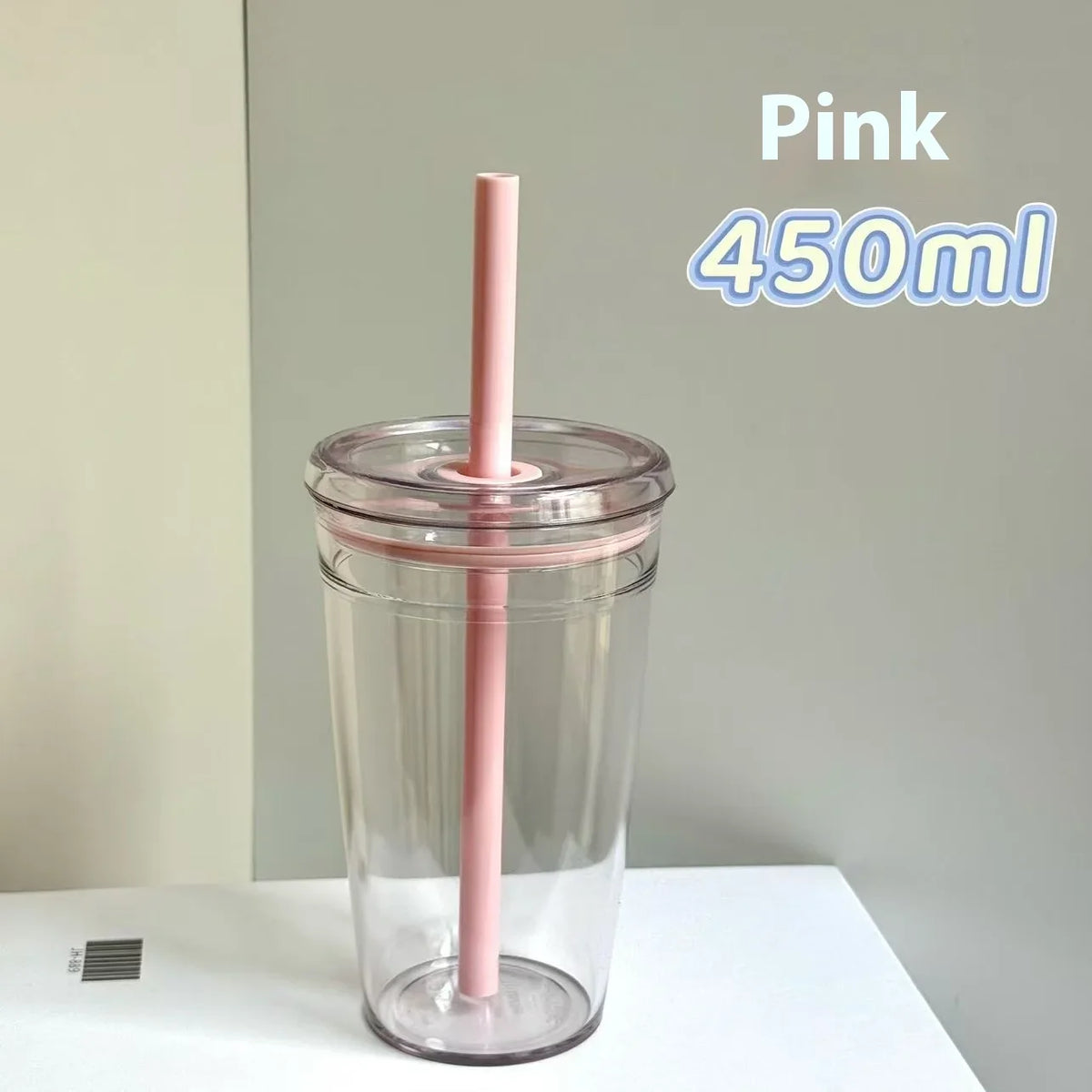 450ml Korean Style Straw Cup | Transparent Multi-Color Plastic Coffee Cup