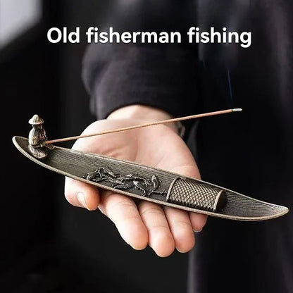 Fishing Old Man Boat Incense Burner | Metal Sandalwood Incense Holder for Home
