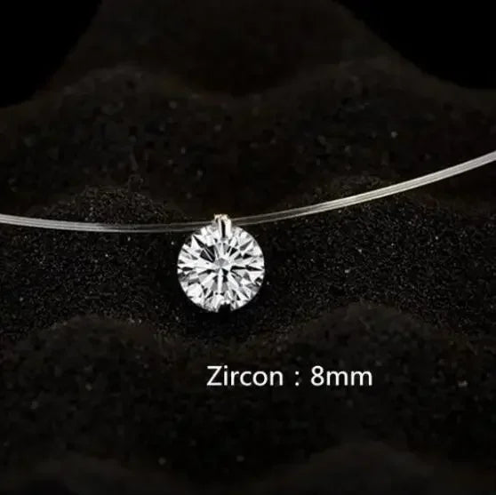 1ct Moissanite Diamond S925 Sterling Silver Invisible Transparent Fishing Line Clavicle Chain Necklace Women's Jewelry