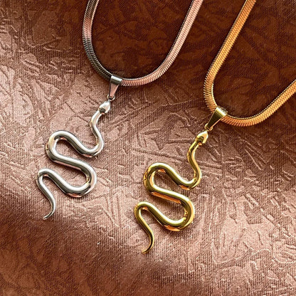 Long Snake Pendant Necklace | Flat Chain Choker for Women