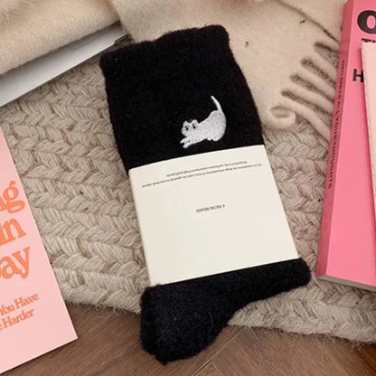 3Pairs Premium Feel Cute Cat Cozy Hairy Mink Velvet Socks Autumn Winter Hosiery Thickened Plush Warm Sleep Home Fluffy Socks