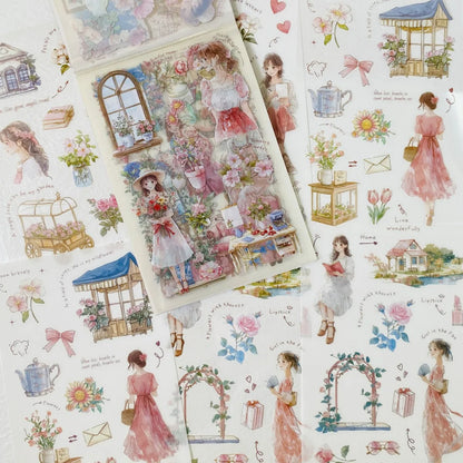 Vintage Character Sticker Set | 20 Sheets Scrapbooking Washi Paper Stickers
