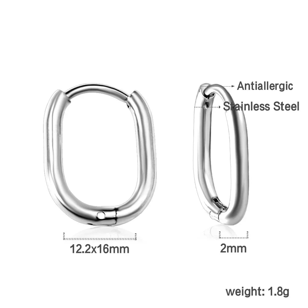 LUXUKISSKIDS Stainless Steel Oval Hoop Earrings | Fashion Geometric Clips for Women