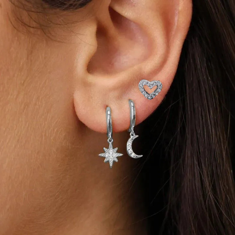 3Pcs Crystal Tragus Stud Earring Set | Flower Cartilage Huggie Earring Bulk Helix Jewelry Women Fashion Heart Lobe Earring Pack