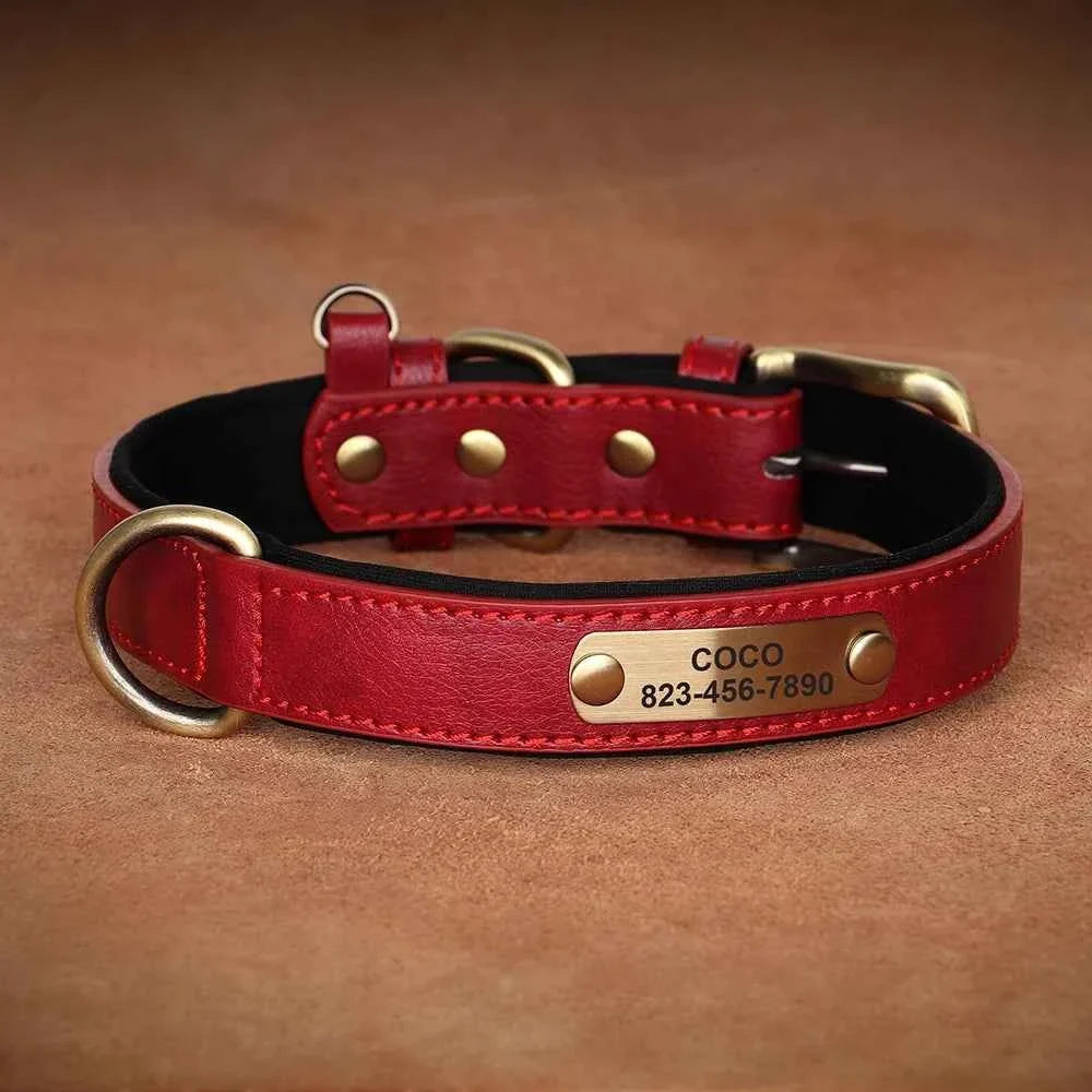 Personalized PU Leather Dog Collar with Custom Engraved ID Tag