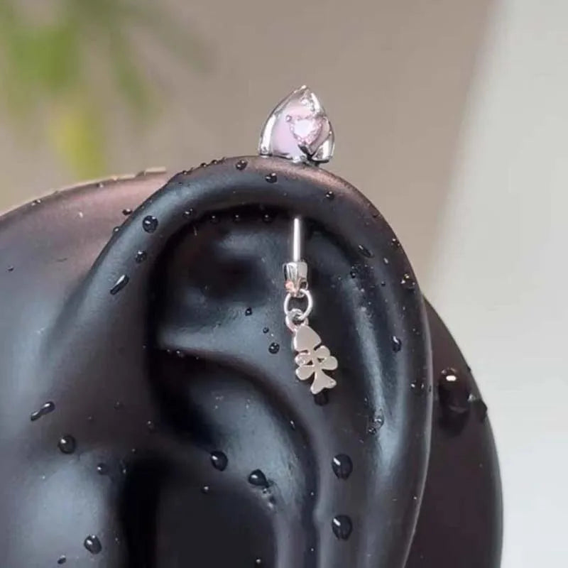 Stainless Steel Pink Zircon Ear Bone Nail | Geometric Stud Earrings for Women
