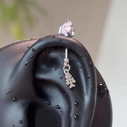 Stainless Steel Pink Zircon Ear Bone Nail | Geometric Stud Earrings for Women