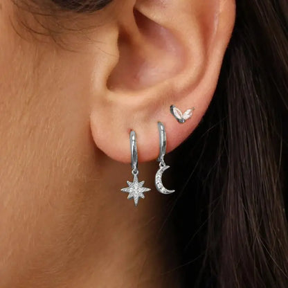3Pcs Crystal Tragus Stud Earring Set | Flower Cartilage Huggie Earring Bulk Helix Jewelry Women Fashion Heart Lobe Earring Pack