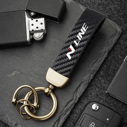 Carbon Fiber Style Keychain for Hyundai | Premium Microfiber Leather Key Ring