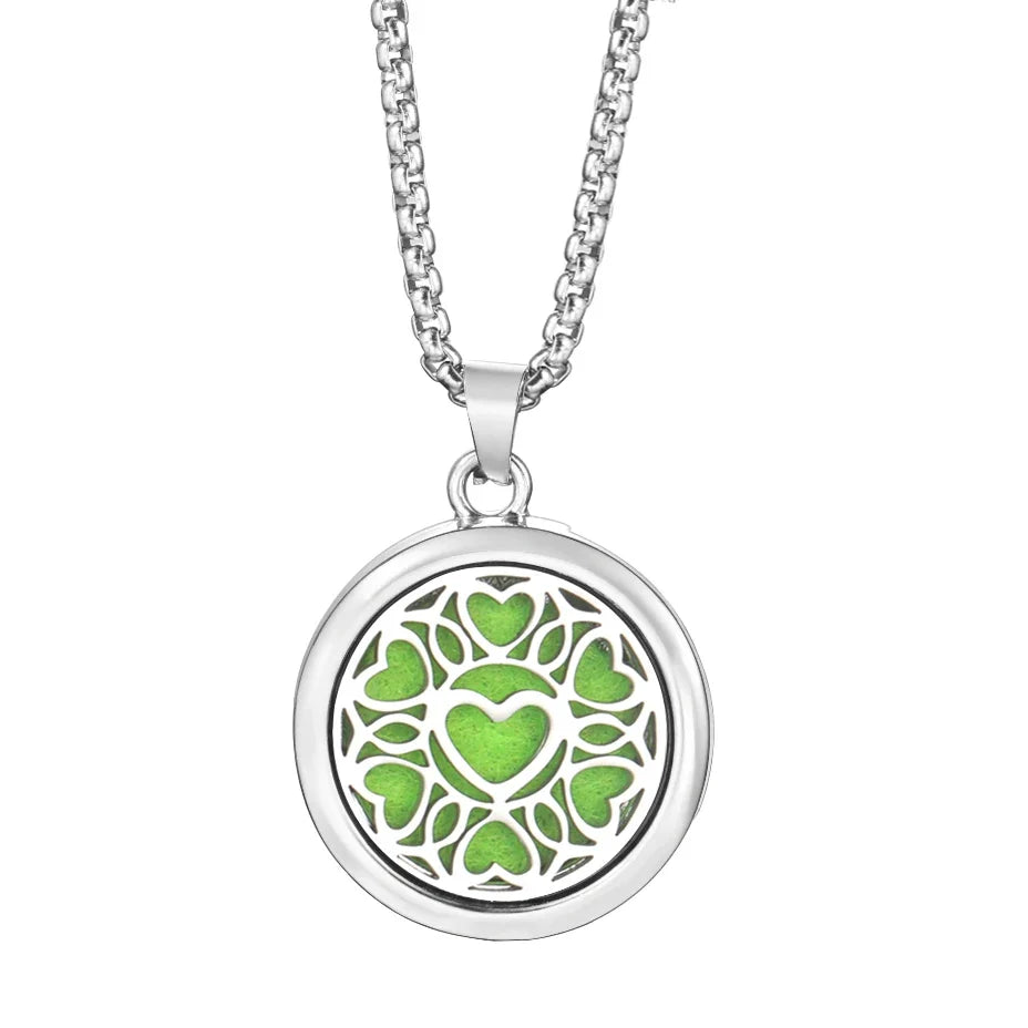20mm Pattern Insert Perfume Pad Locket Necklace | Stainless Steel Aromatherapy Pendant