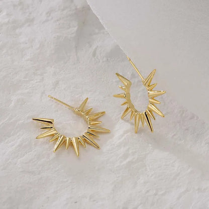 Gold Sun Stud Earrings | Punk Exaggerated Hip Hop Jewelry for Women