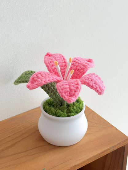 Flowers Hand-Knitted Lily Potted Delicate Crochet Woven Flowers Pot Mother's Day Gift