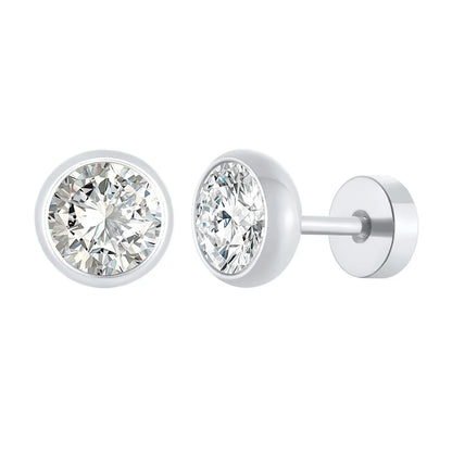 8mm Stainless Steel Screw Back Earrings for Men | Faceted Zircon Studs