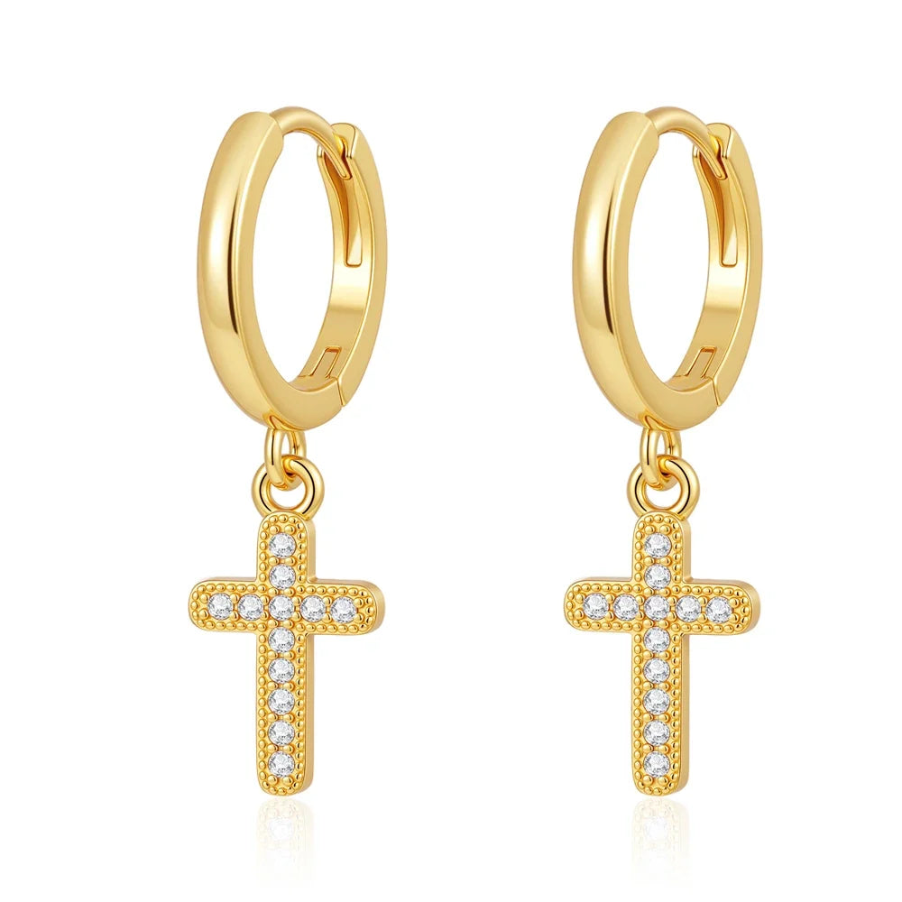 925 Sterling Silver Cross Drop Earrings | Gold Plated Fashion Jewelry for Women