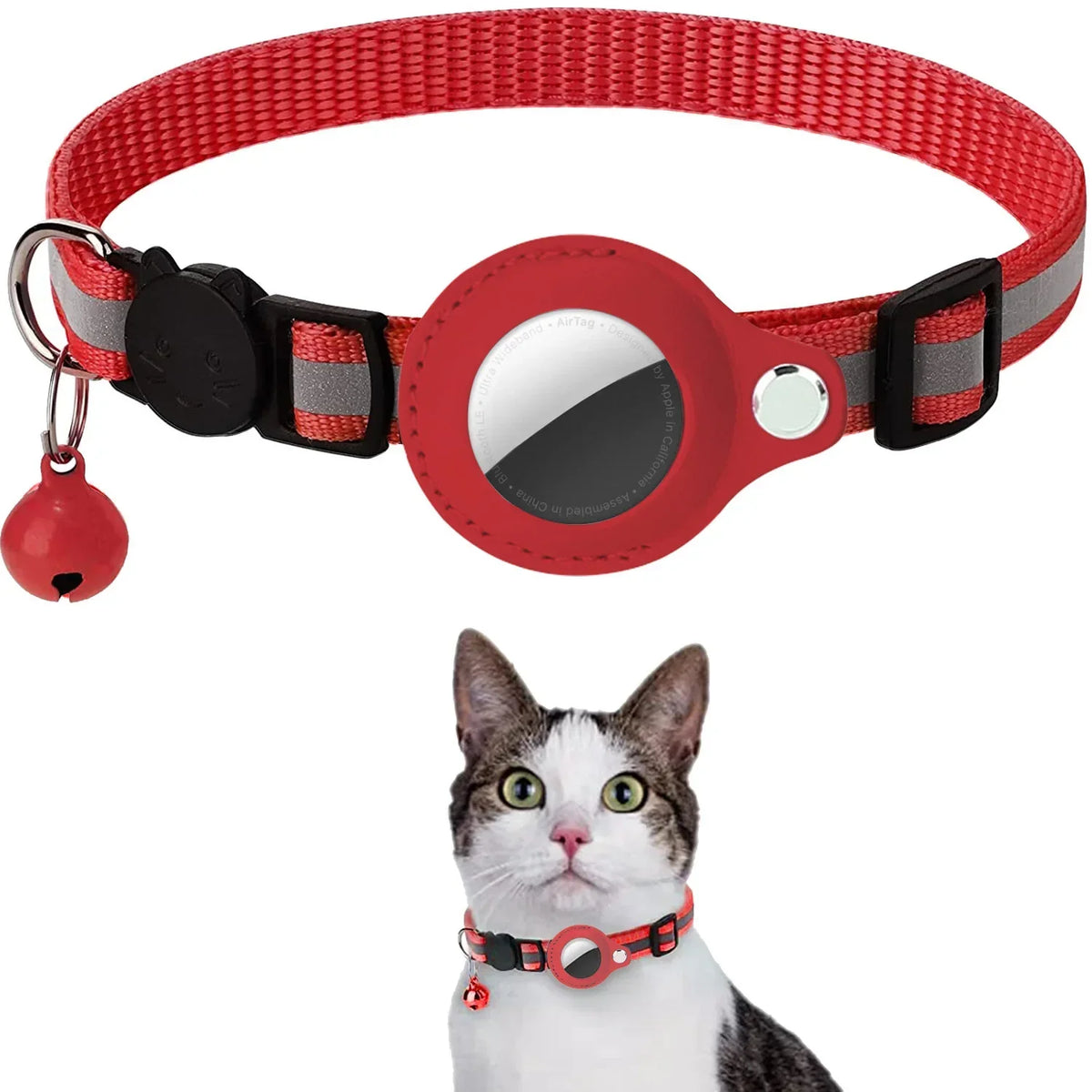 Cat AirTag Holder Collar – Adjustable Reflective Breakaway Kitten Collar with Bell & Waterproof AirTag Case