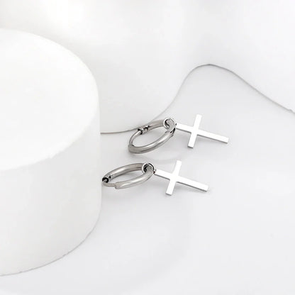LUXUSTEEL Stainless Steel Cross Hoop Earrings | Colorful Fashion Jewelry for Women