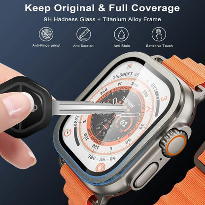 Tempered Glass For Apple Watch band ultra 49mm Screen Protector Anti-Scratch Glare HD Full Film Metal Bumper iWatch Ultra 49mm