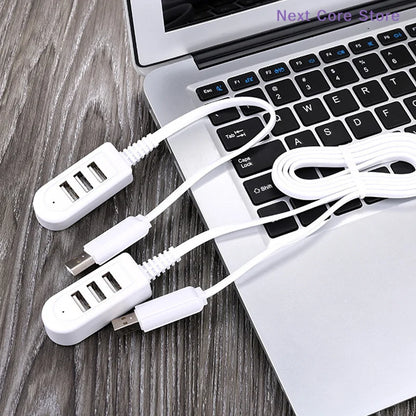 1.2M USB Cable Extension Hub | 3-Port Multi-Charging Splitter