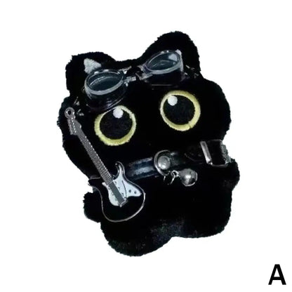 15 Cm Keychain Rock Music Black Cat Plush Toy Guitar Cute Punk Style Doll Schoolbag Pendant For Friends Birthday Gift