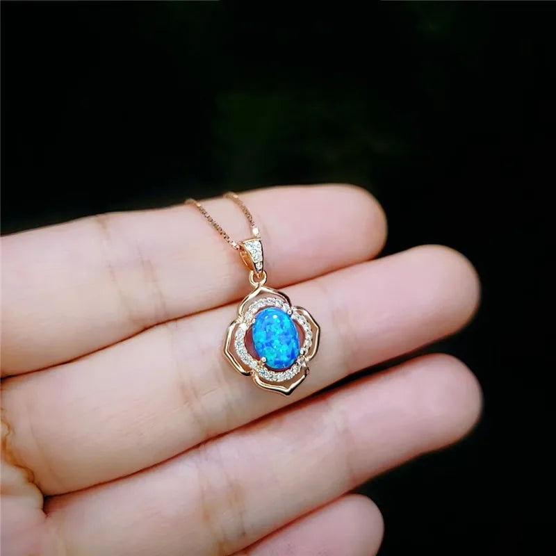 Fashion Sunflower Pendant Necklace | Rose Gold Crystal Zircon Imitation Opal Jewelry