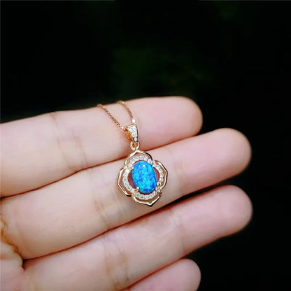 Fashion Sunflower Pendant Necklace | Rose Gold Crystal Zircon Imitation Opal Jewelry