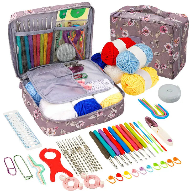 Crochet Kit Beginners Crochet Hook Set with Crochet Yarn,Portable Crochet Set Crochet Hooks Travel Knitting Crochet Supplies