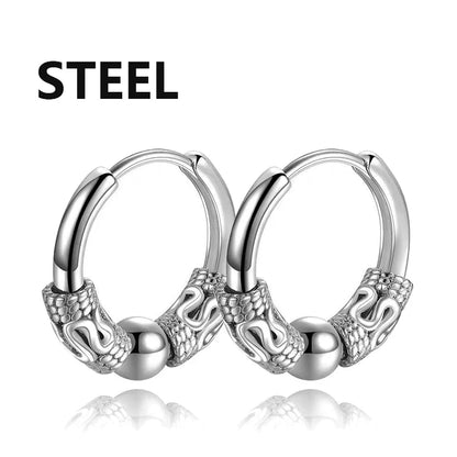 Gothic Stainless Steel Hoop Earrings | Unisex Dragon Punk Jewelry