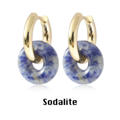 Natural Stone Double Hoop Earrings | Crystal Circle Dangle Drops for Women