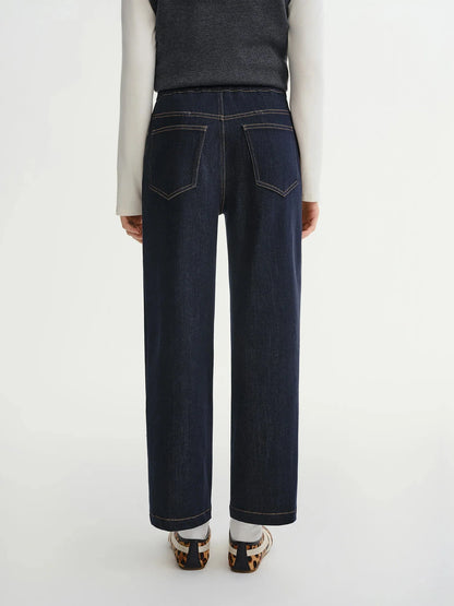 Plus Size Soft Denim Pants Elastic Waist Straight Leg