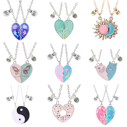 Broken Heart Best Friends Pendant Set | Magnetic Adjustable Lover Necklace for Women