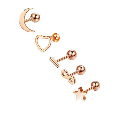 5PCS Heart Tragus Piercing Stud Earring Set | Small Lobe Stud Earrings Cartilage Piercing Helix Jewelry Barbell Stud Piercing Lot