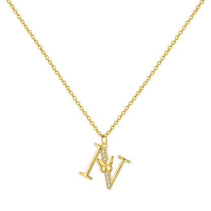 925 Sterling Silver Butterfly Initial Necklace | 26 Letter Y-Shaped Pendant for Women