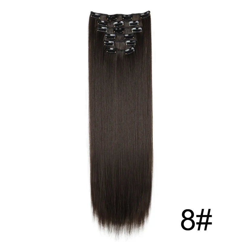 Synthetic 24 Inch Clip In Hair Extensions | Long Straight Blonde Black Heat Resistant Daily Use