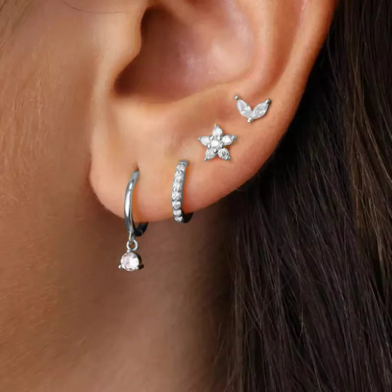 4Pcs Crystal Huggie Hoop Earring Set | Fashion Cartilage Piercing Jewelry for Women