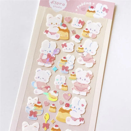 1pc Korean Cute Sticker Kawaii Bling Bunny Rainbow Four-leaf Pudding Sticker Waterproof Hot Silver Sticker for Student DIY Photo