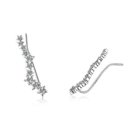 925 Silver Moissanite Climber Earrings | 7 Star Crawler Stud Ear Cuff