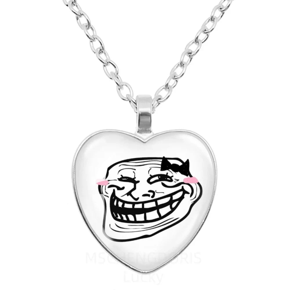 Rage Comic Heart Pendant Necklace | Funny Meme Derp Face Trollface Jewelry Gift